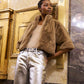 Sheared Mink Faux Fur Jacket in color chai