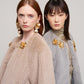 Collarless Fur Jacket With Raglan Sleeves color silver
