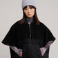 Combo Quilted Hooded Poncho in color black