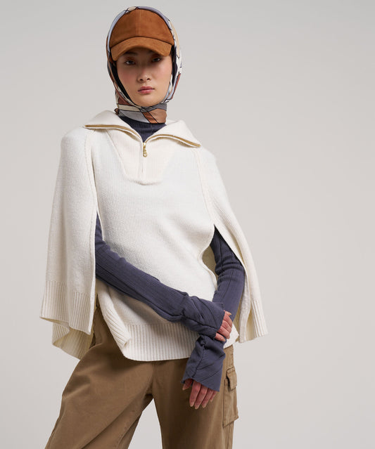 Texture Knit Poncho in color vanilla