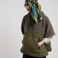 Combo Quilted Hooded Poncho in color olive