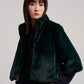 Sheared Mink Faux Fur Jacket in color bottle green