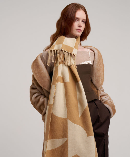 Geo Double Face Jacquard Scarf in color camel