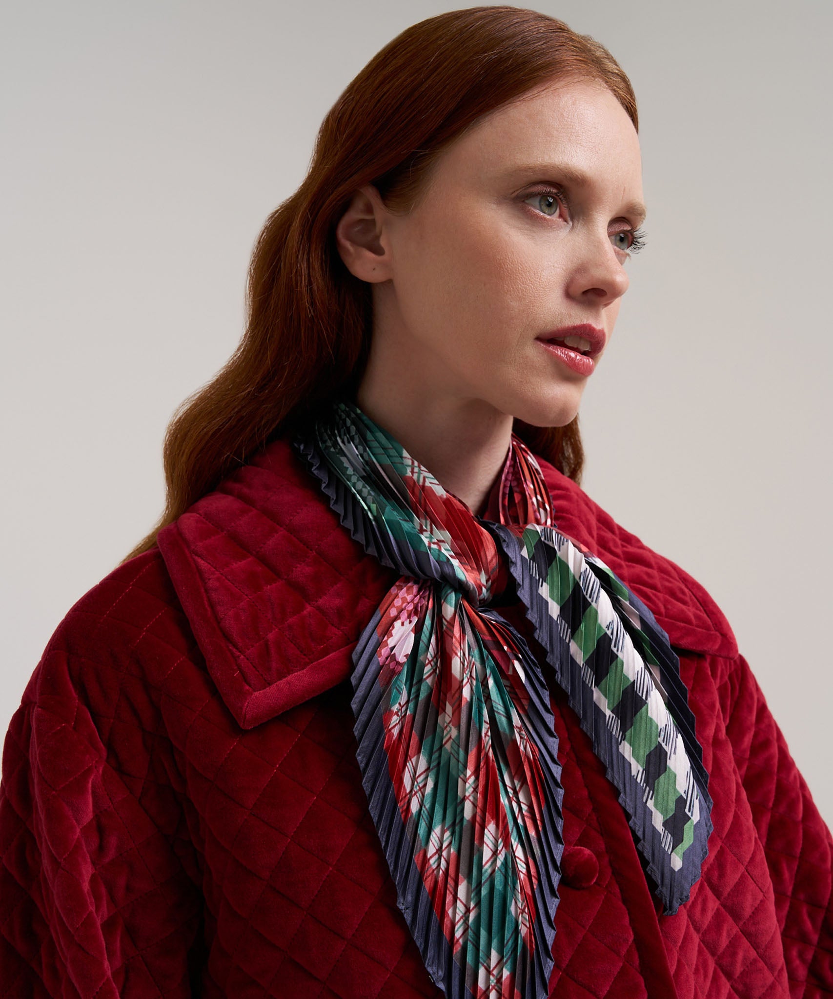 Patch Plaid Pleated Diamond in color red