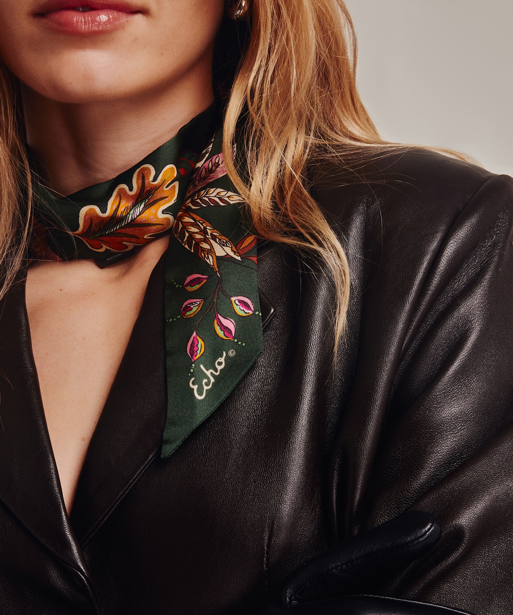 Falling Leaves Ribbon Scarf in color olive