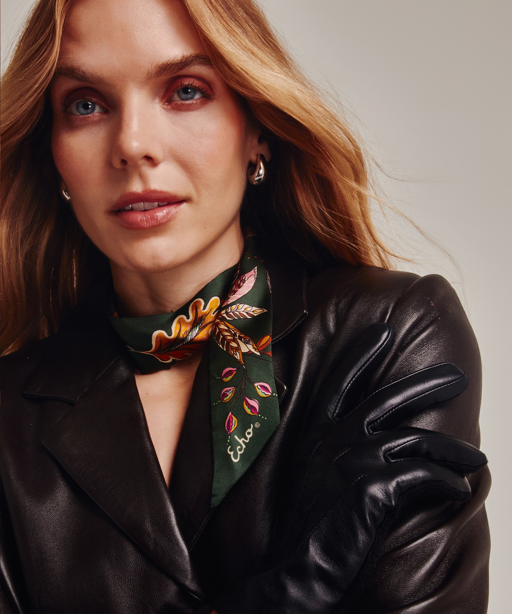 Falling Leaves Ribbon Scarf in color olive