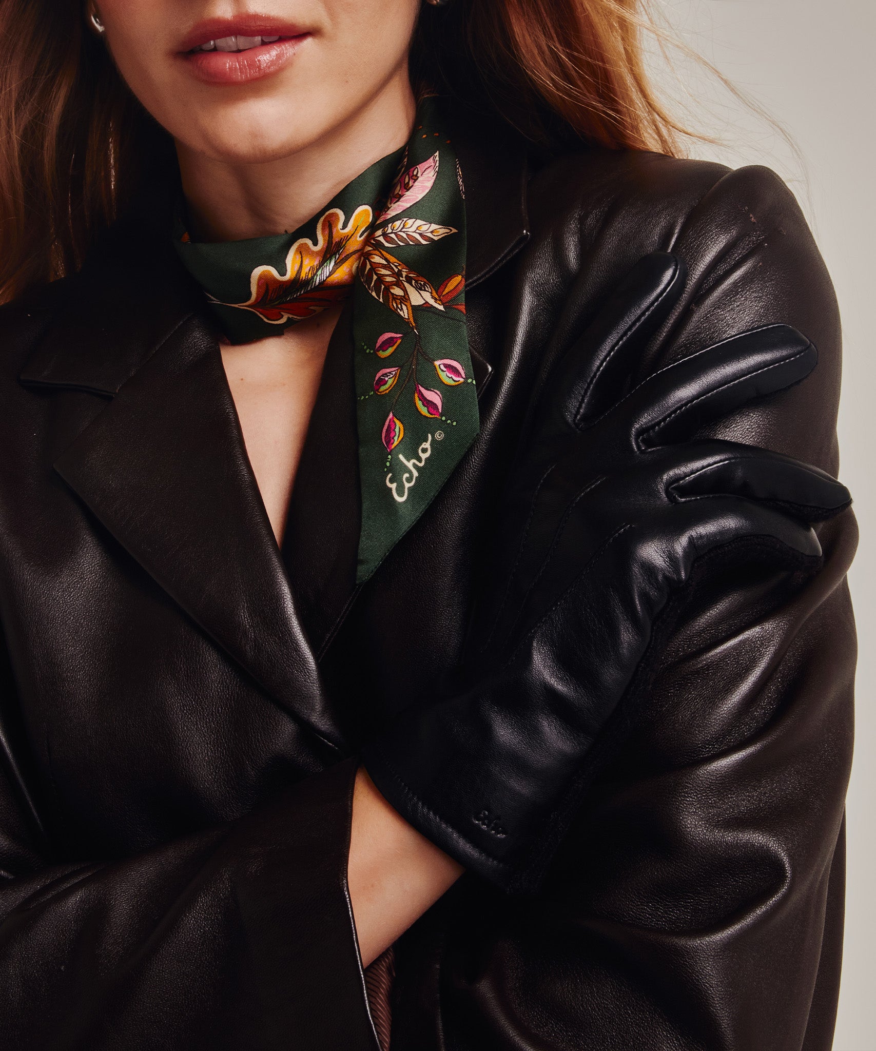 Knit Combo Leather Glove in color black