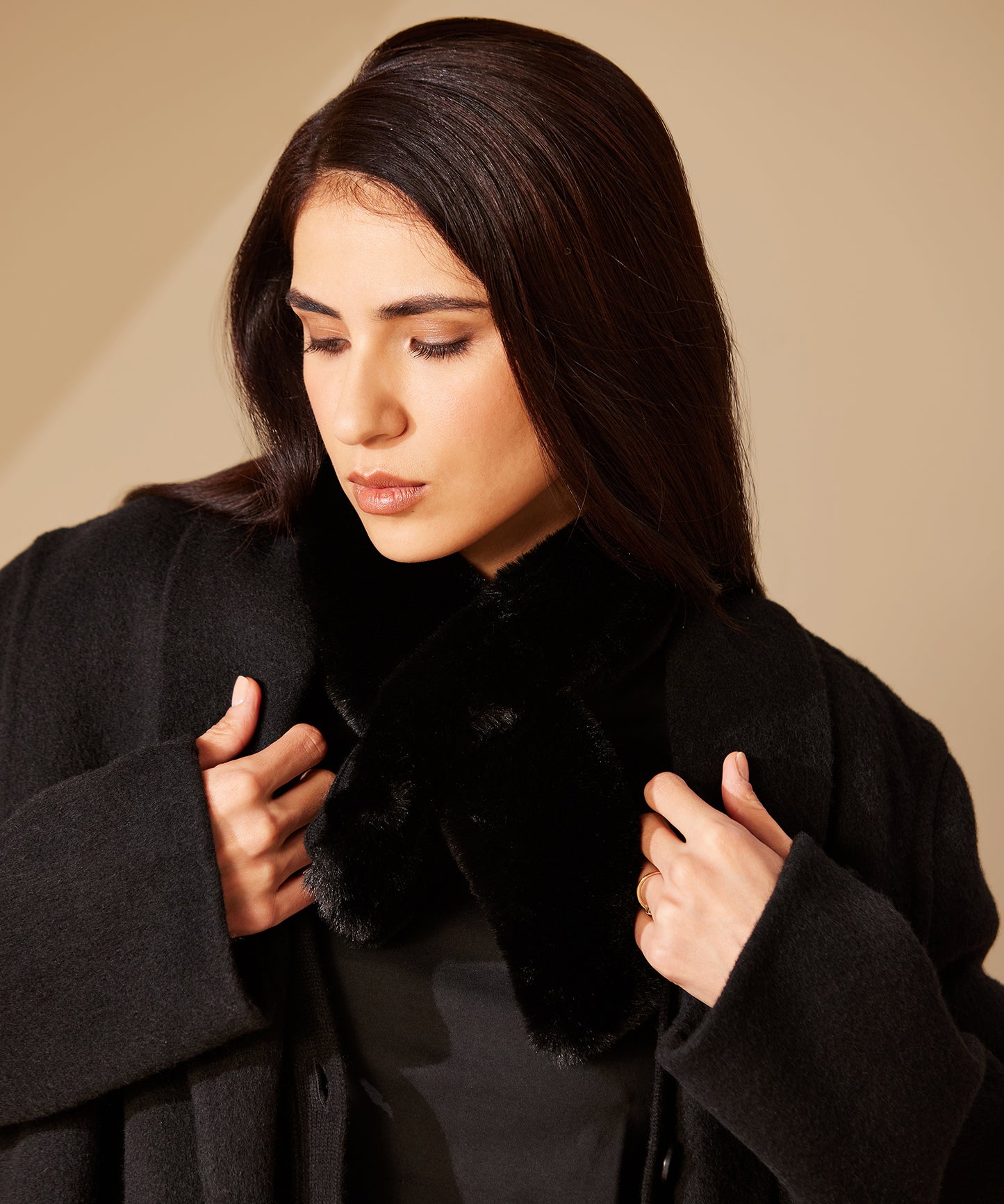 Faux Fur Pull Through With Knit Lining in color Black