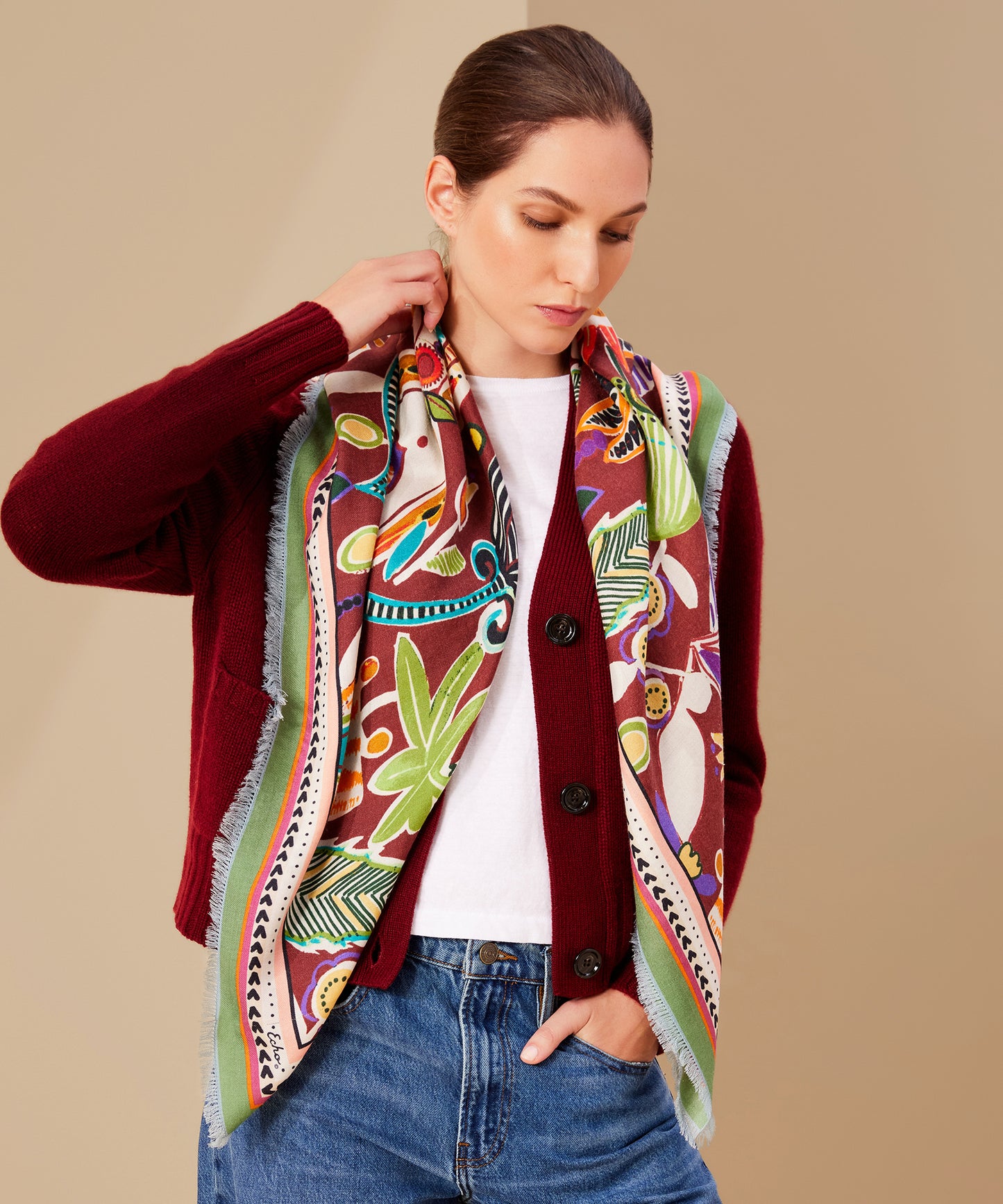 Folk Floral Oversized Square in color Port
