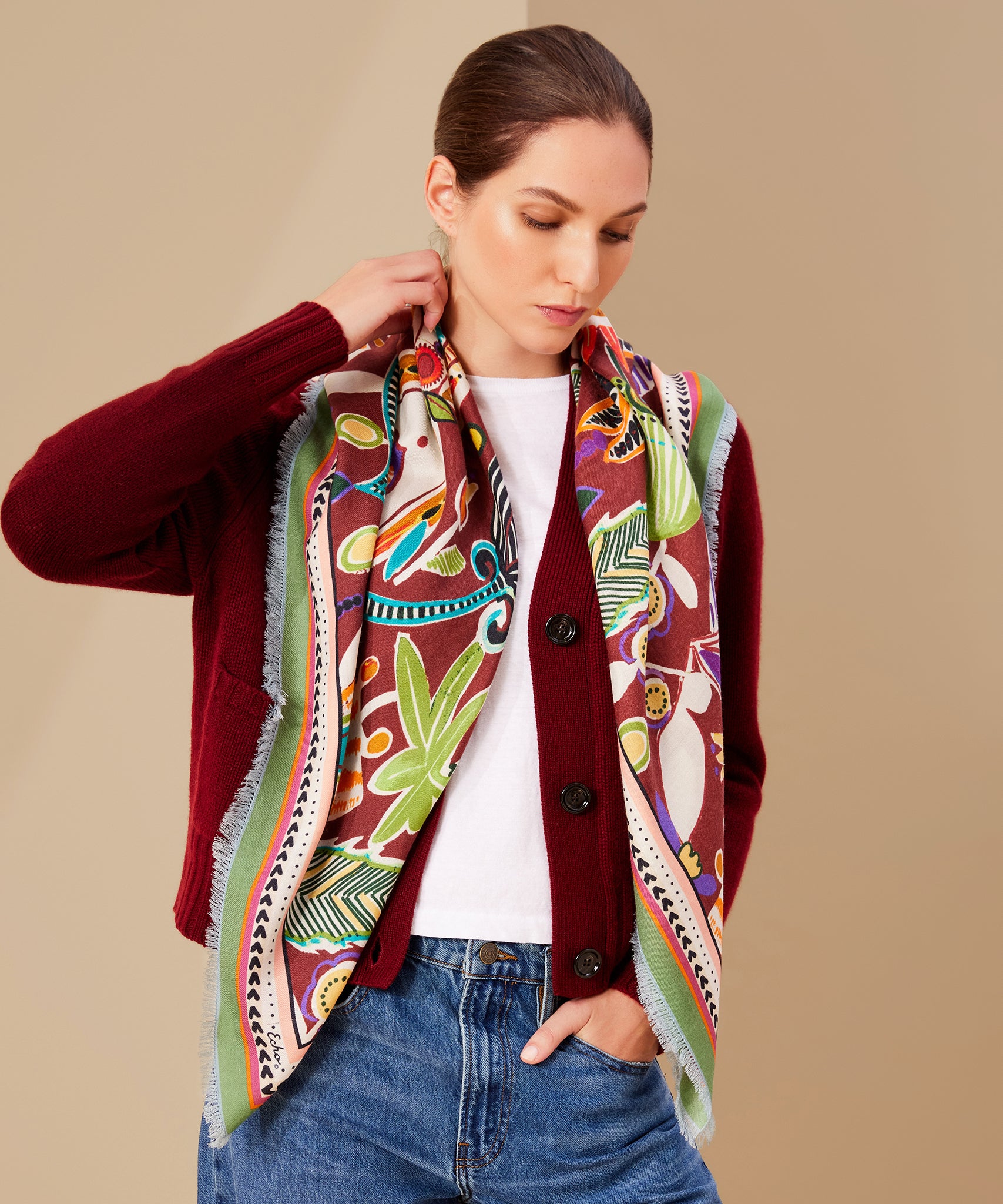 Folk Floral Oversized Square in color Port