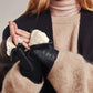 Zip-top Glove With Faux Fur Lining in color Black/Cream