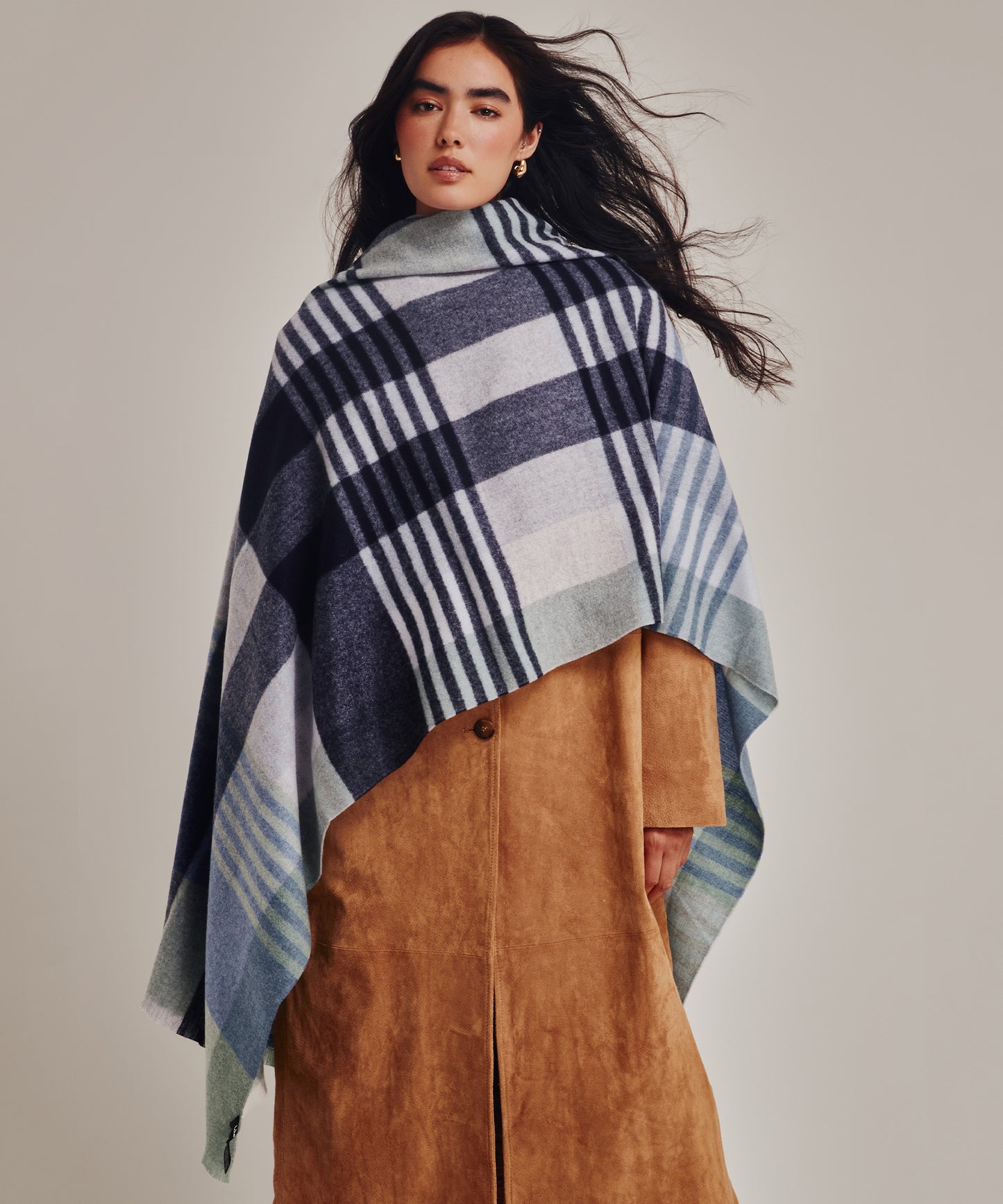 Gramercy Plaid Wrap in color french blue