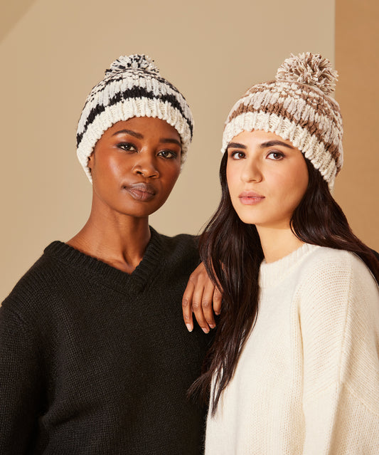 Graphic Fair Isle Beanie in colors black/cream and pebble