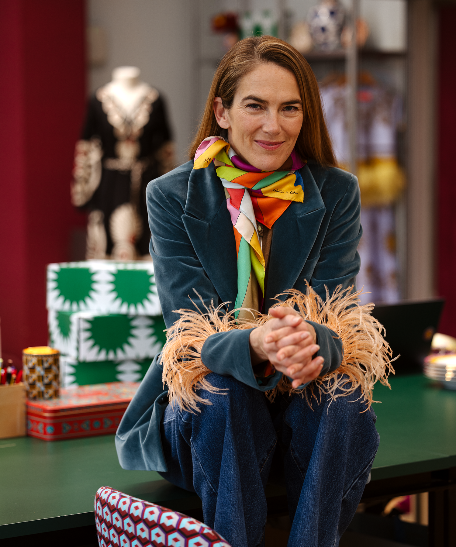JJ Martin wearing her echo100 scarf design