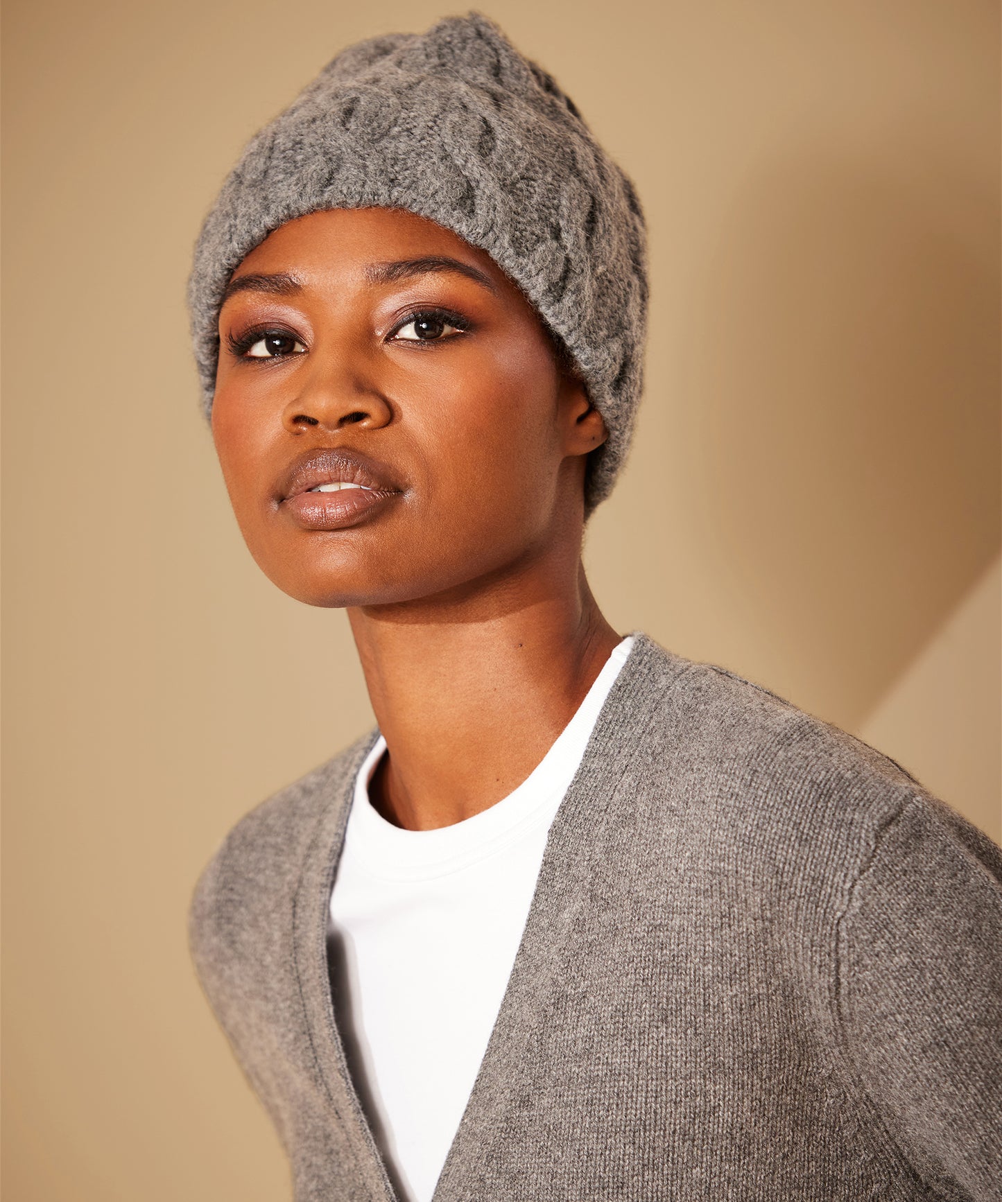 Jumbo Cable  Beanie in color Charcoal Heather