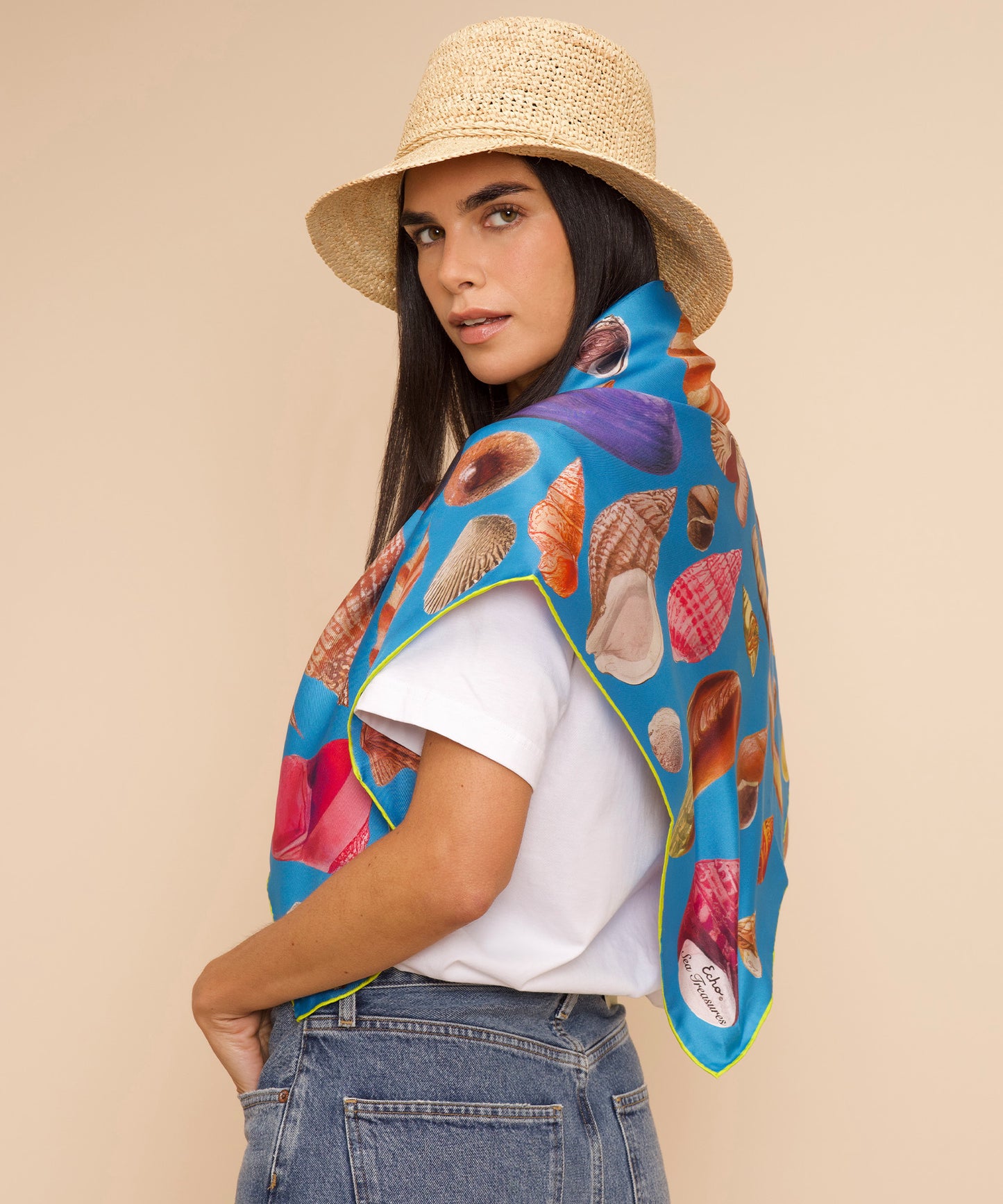 Sea Treasures 35 Silk Square Scarf in color Hawaiian Ocean