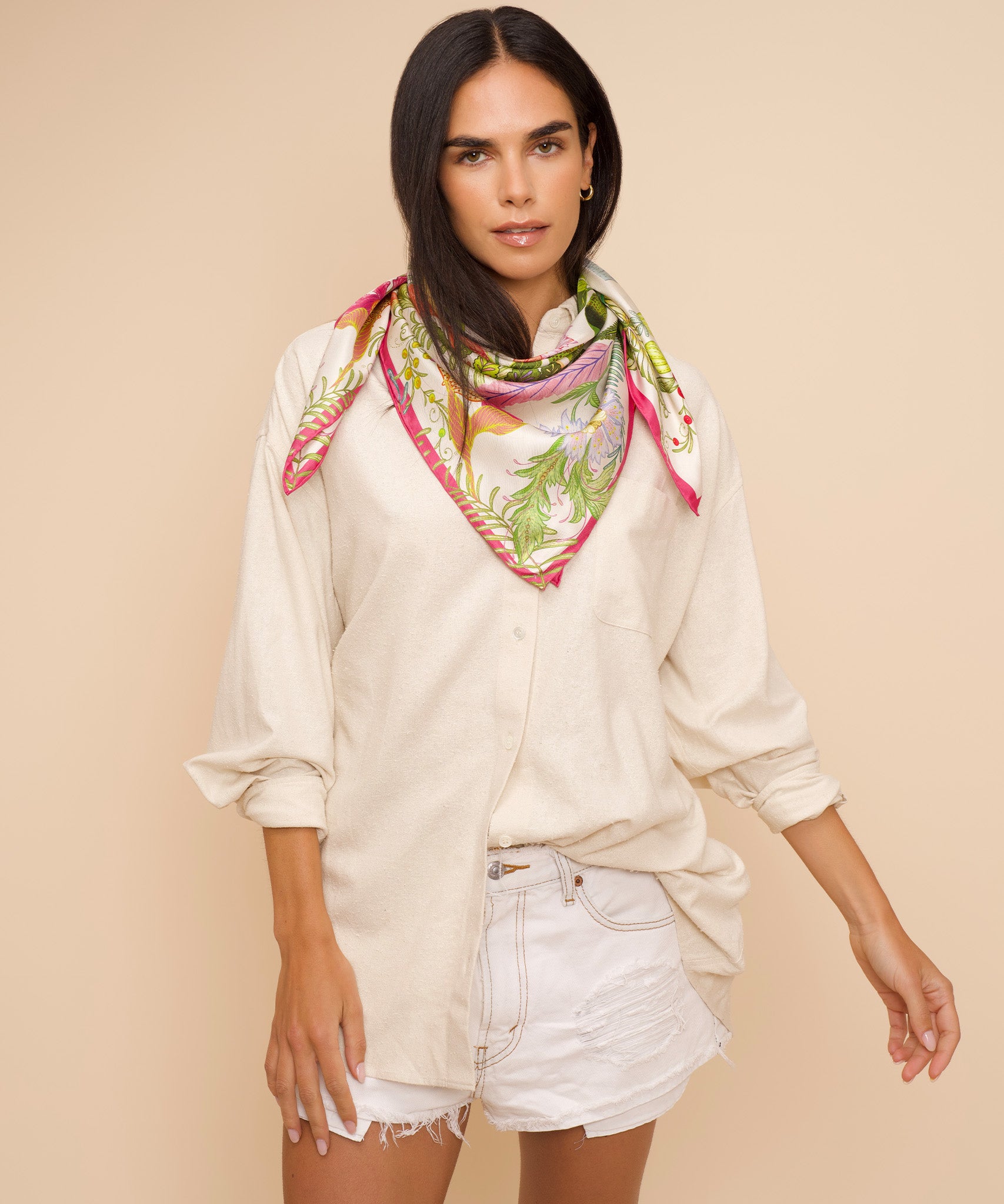 Oasis 35" Silk Square Scarf in color cream