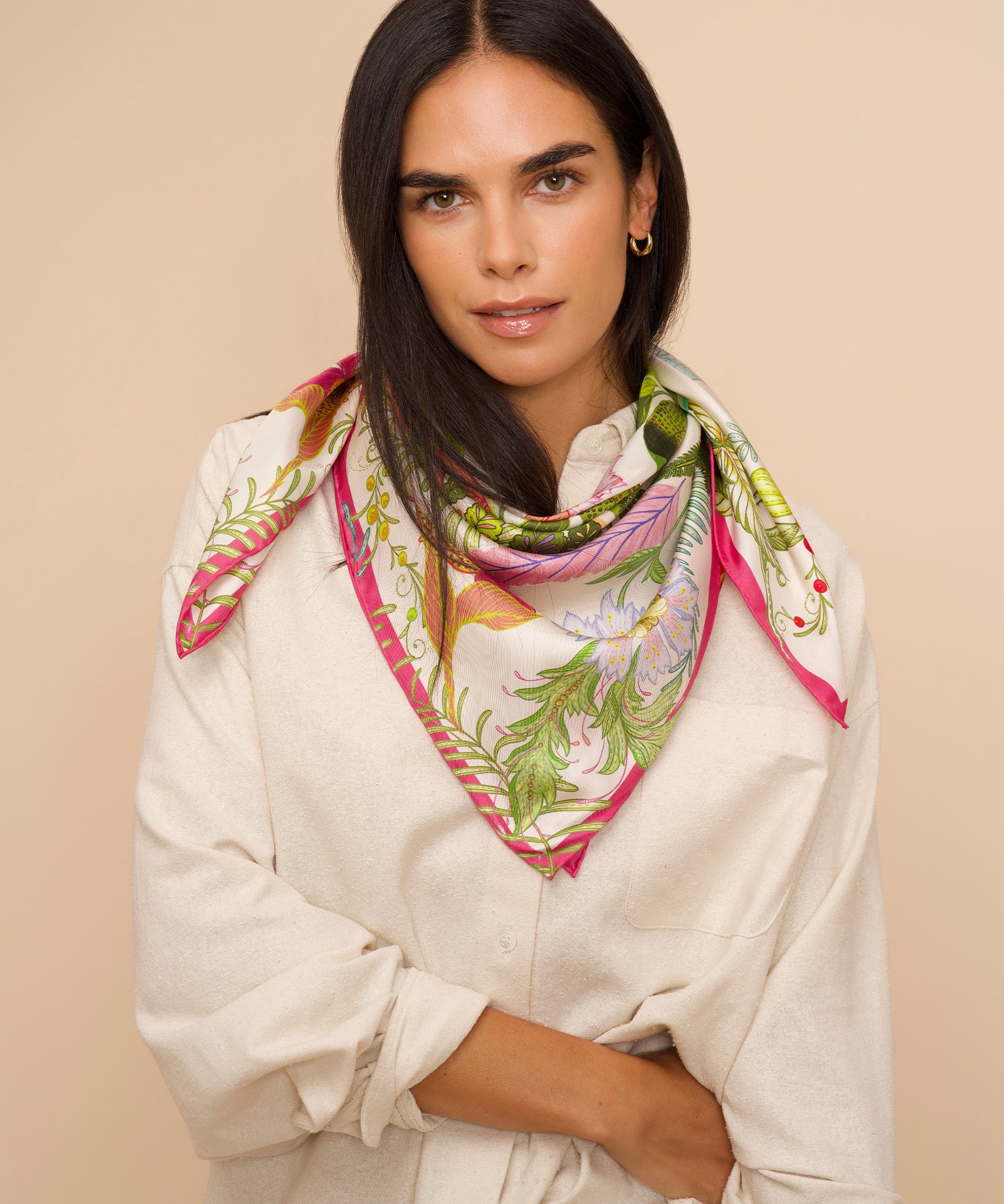 Oasis 35" Silk Square Scarf in color cream