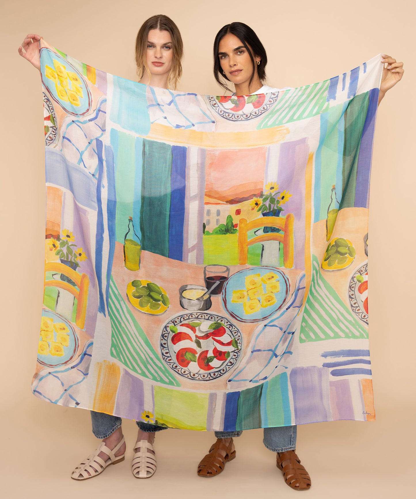 Veranda Oversized Square Scarf in multi