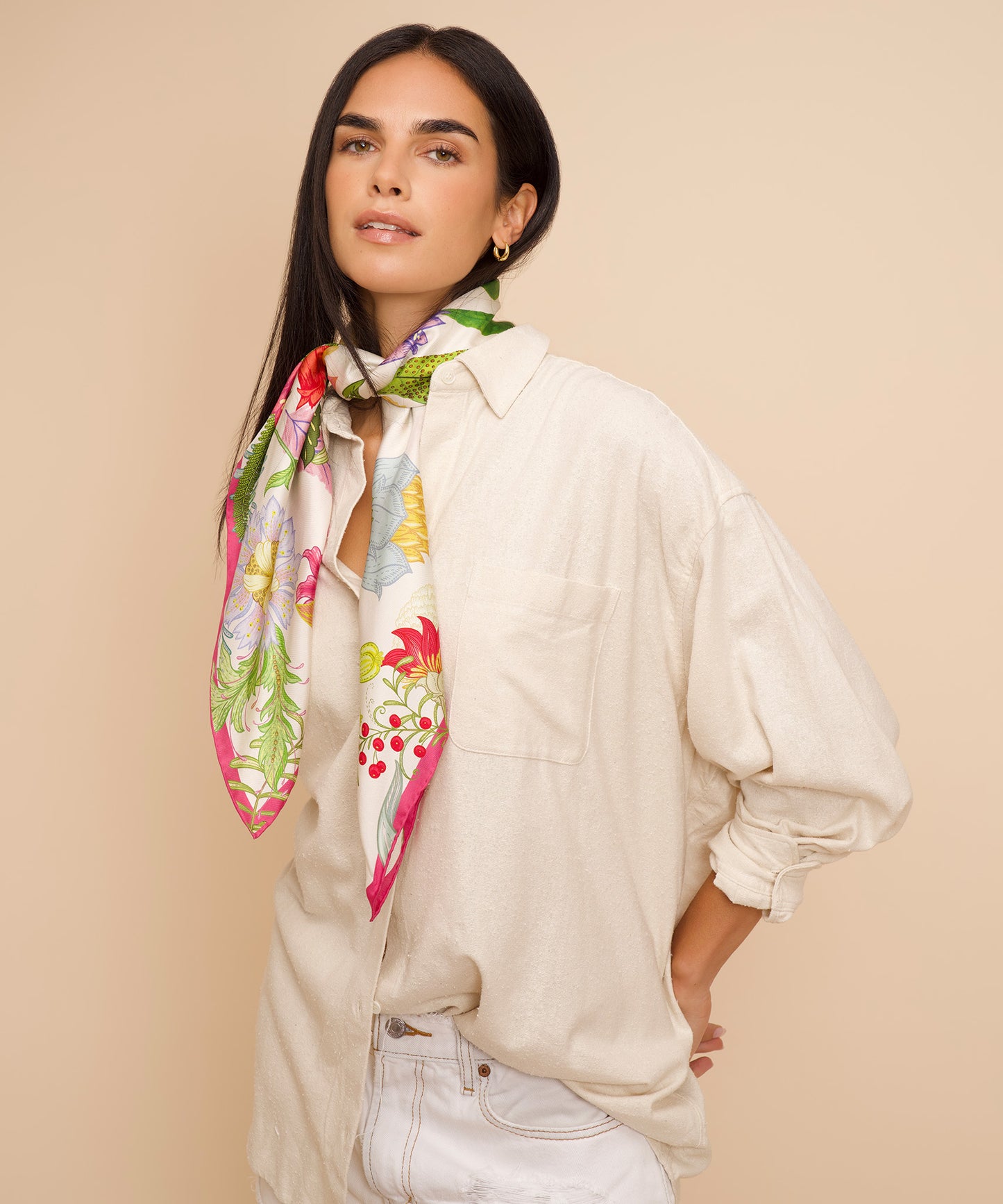 Oasis 35" Silk Square Scarf in color cream