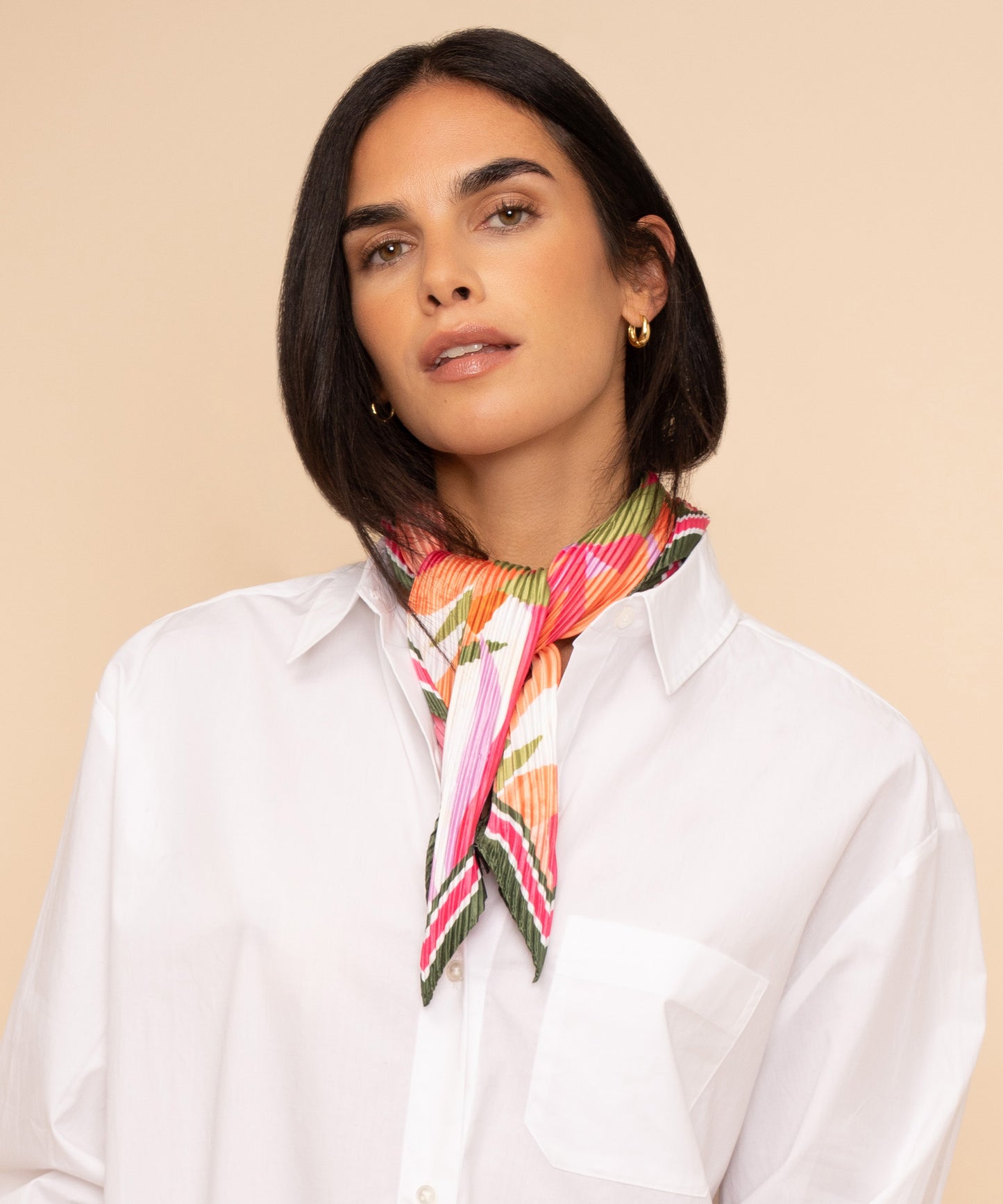 Paper Palms Pleated Diamond Scarf in color sunkissed coral