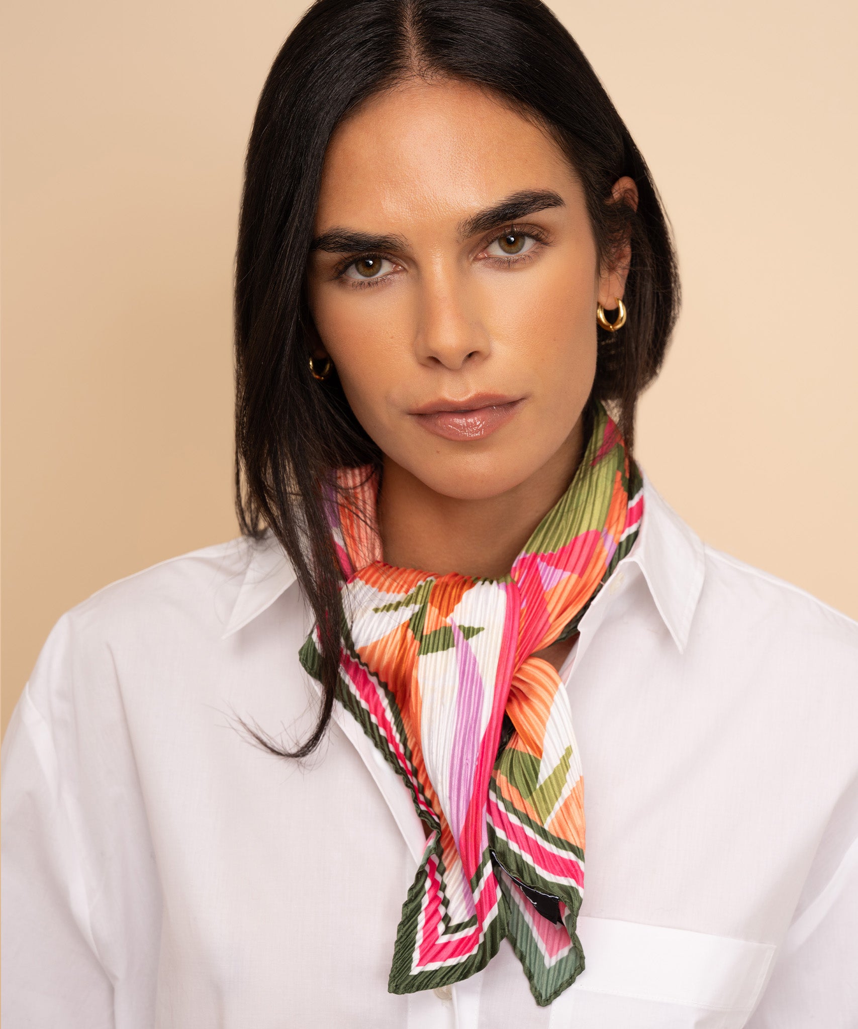 Paper Palms Pleated Diamond Scarf in color sunkissed coral