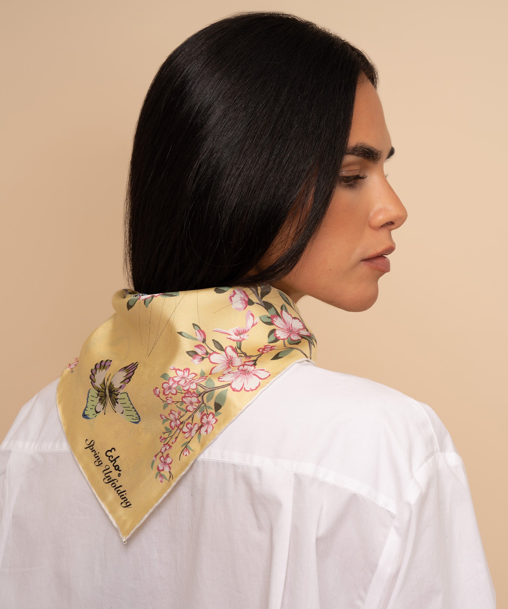 Spring Unfolding 35" Silk Square Scarf in color buttercup