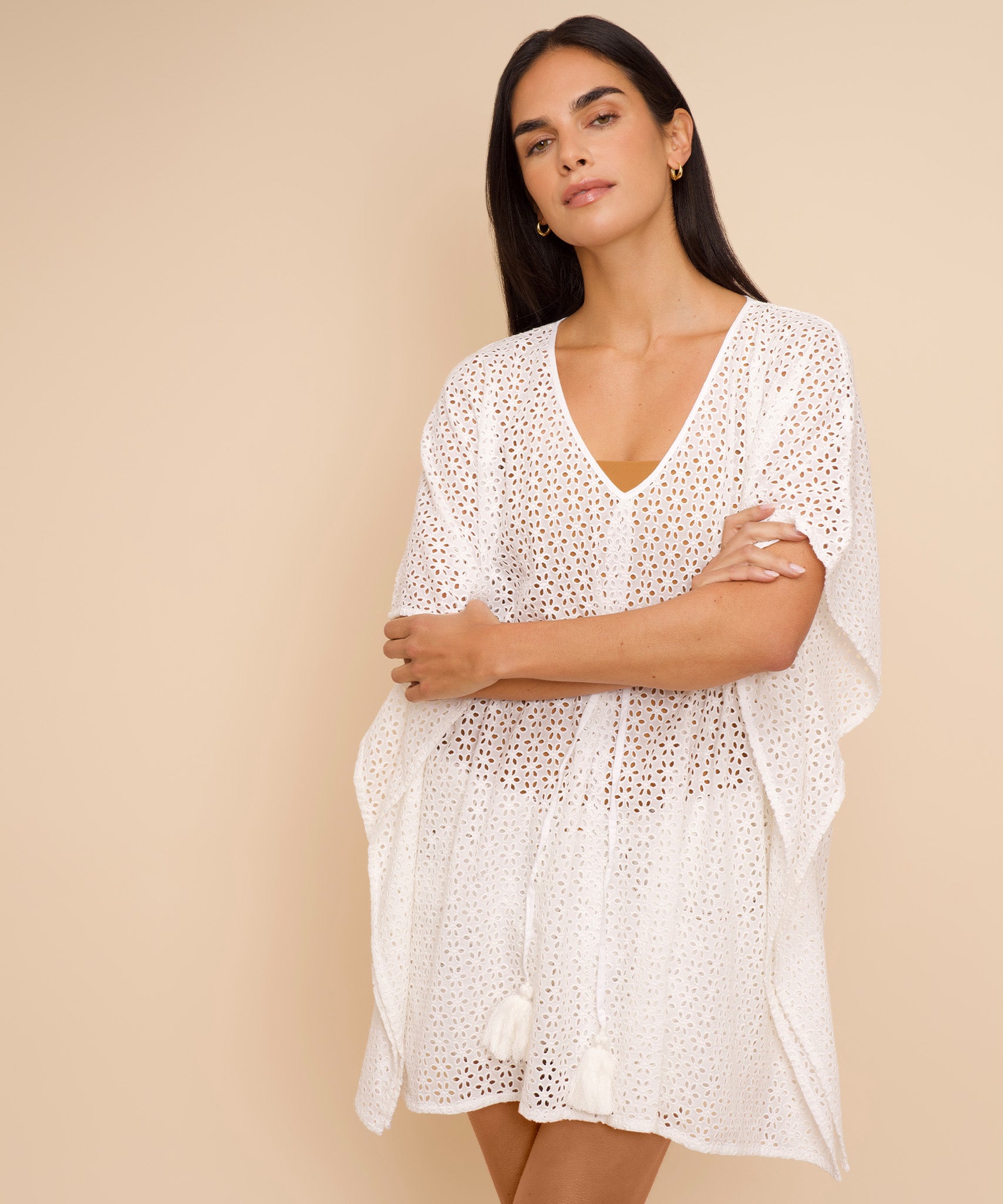 Eyelet Butterfly Caftan in color white