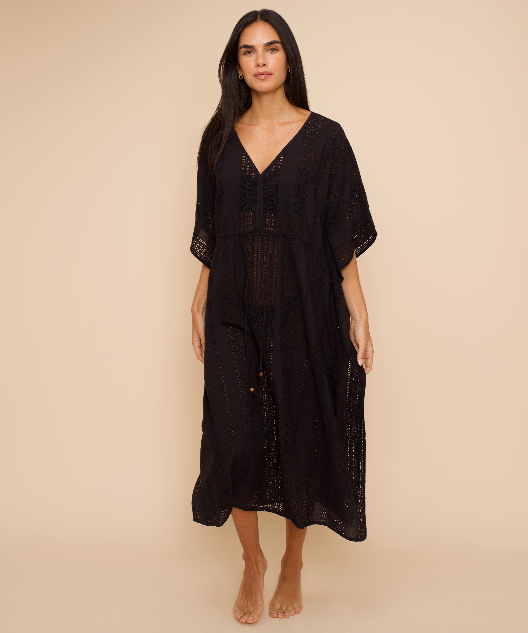 Eyelet Butterfly Maxi Caftan in color black