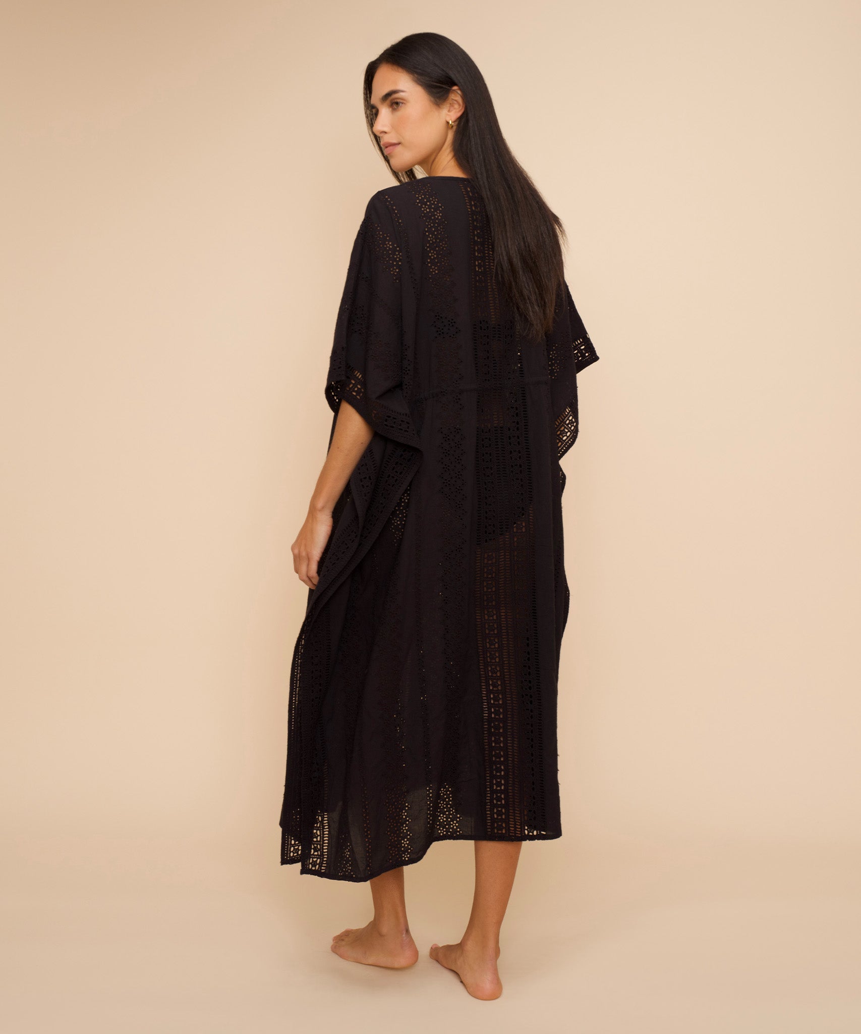 Eyelet Butterfly Maxi Caftan in color black