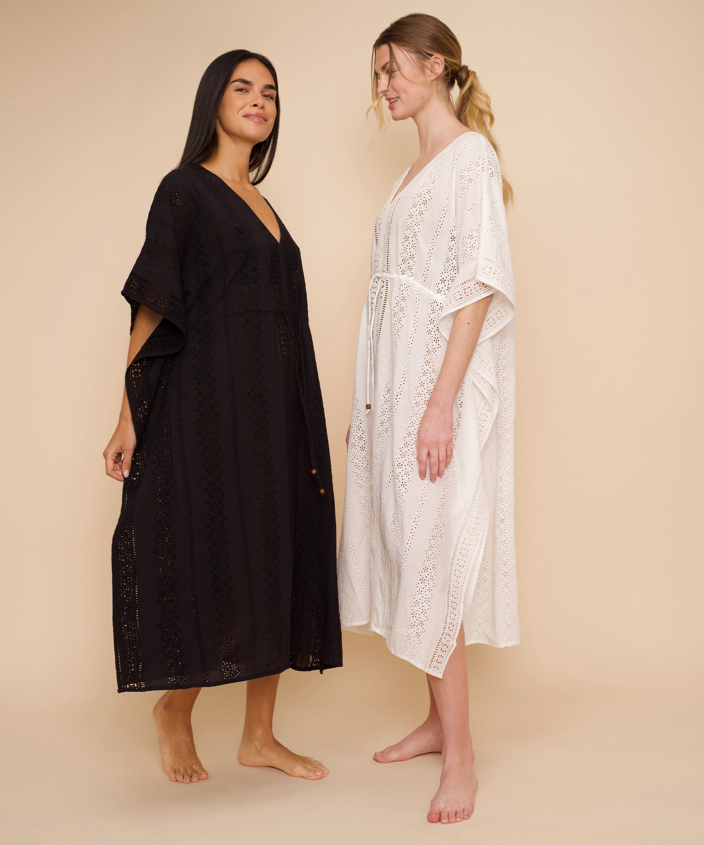 Eyelet Butterfly Maxi Caftan in color white