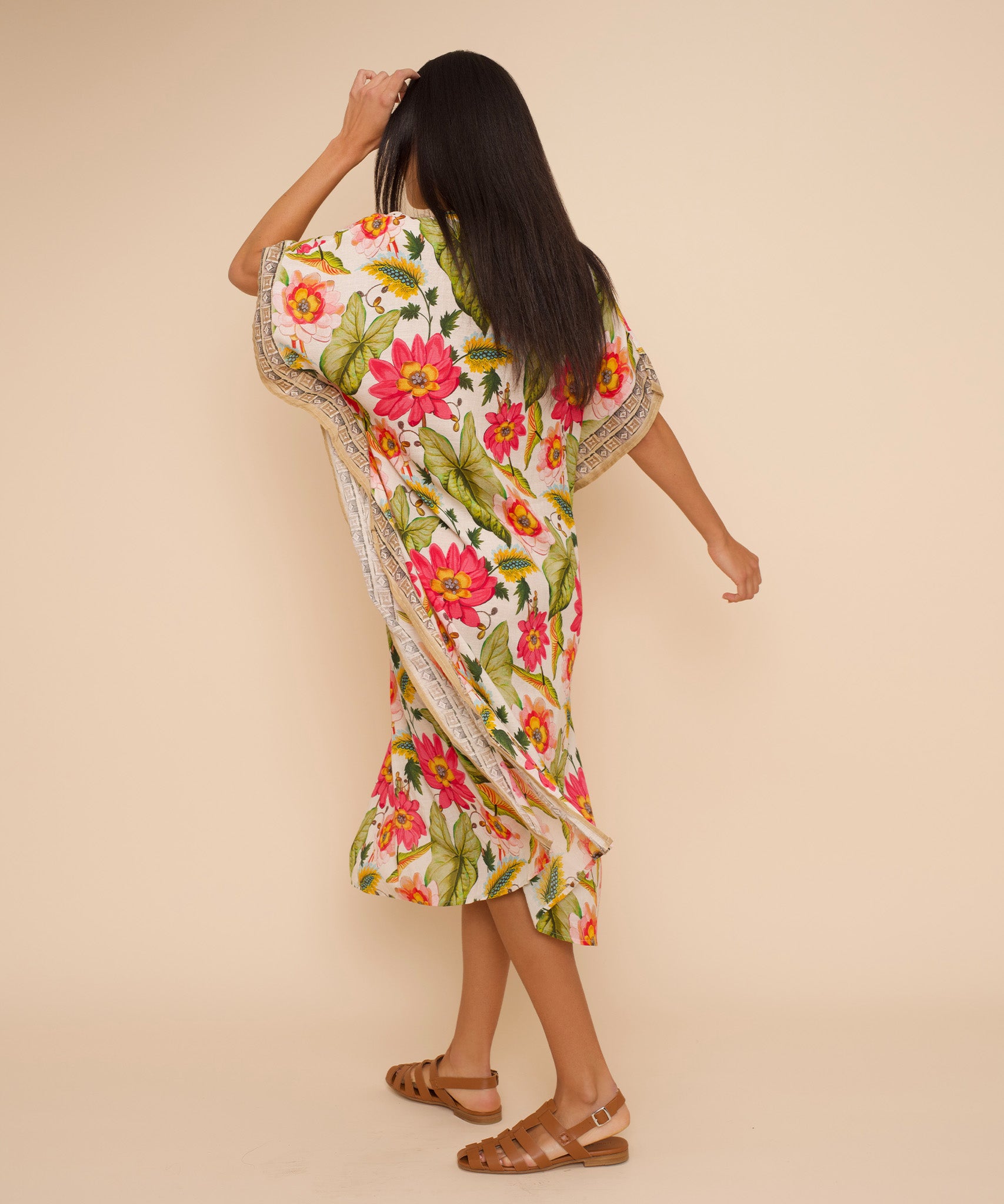 Tile Floral Maxi Caftan in cream