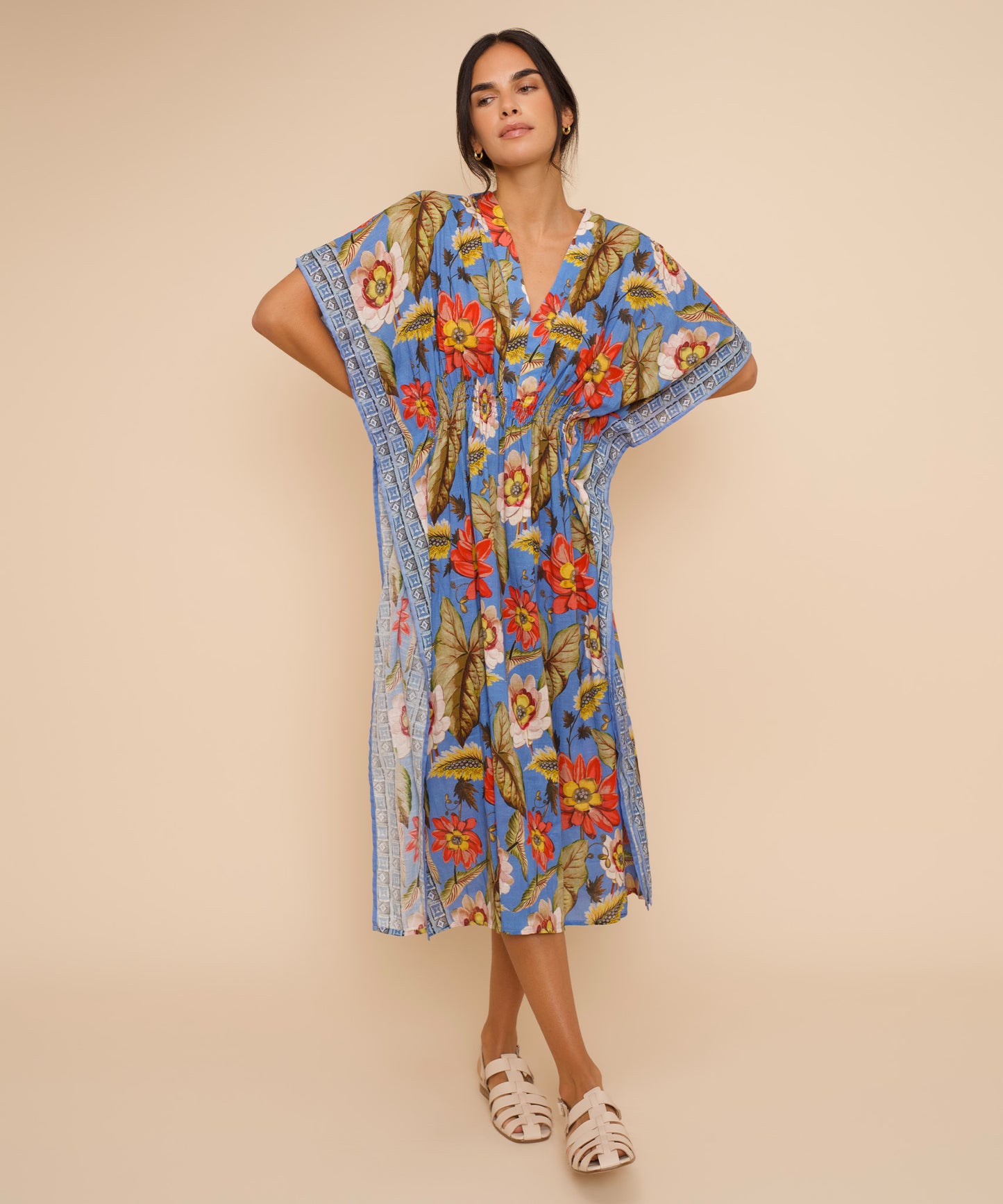 Tile Floral Maxi Caftan in vista blue