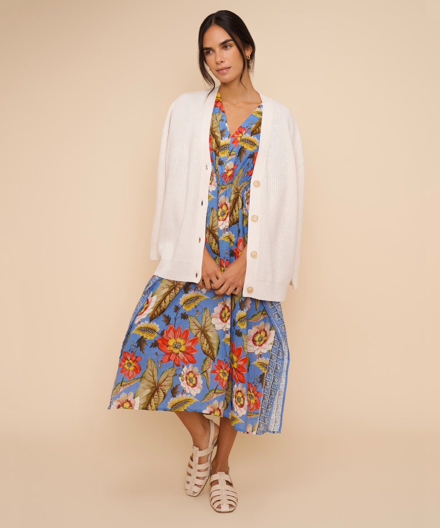 Tile Floral Maxi Caftan in vista blue