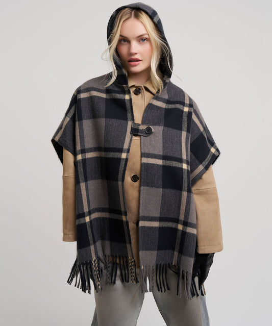 Windowpane Hooded Ruana in color charcoal