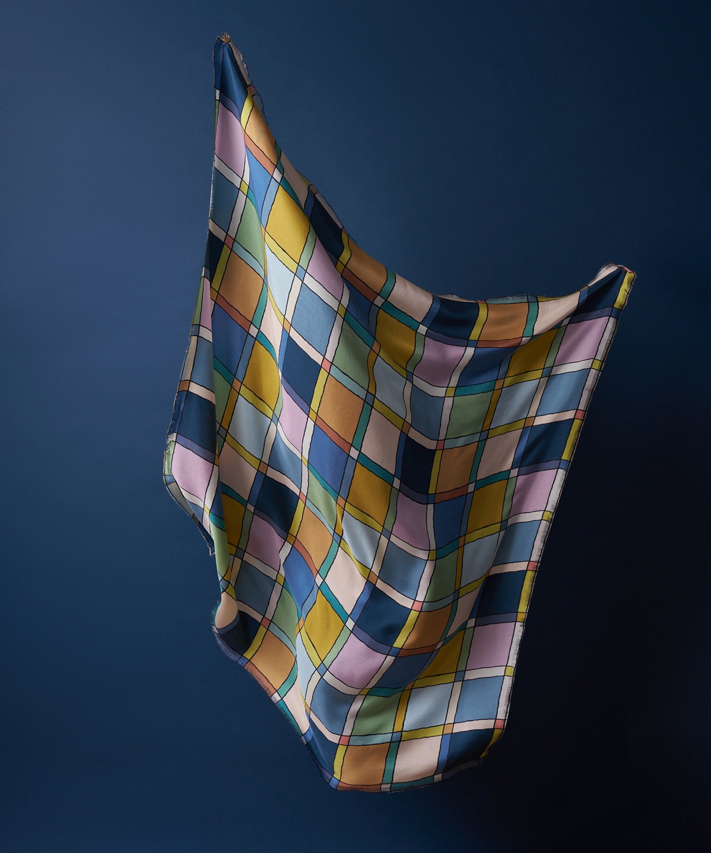 Windowpane 35" Silk Square Scarf in color denim blue