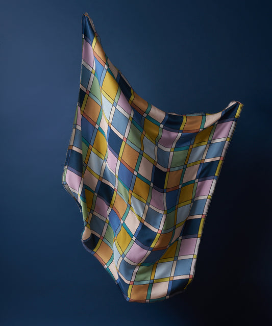 Windowpane 35" Silk Square Scarf in color denim blue