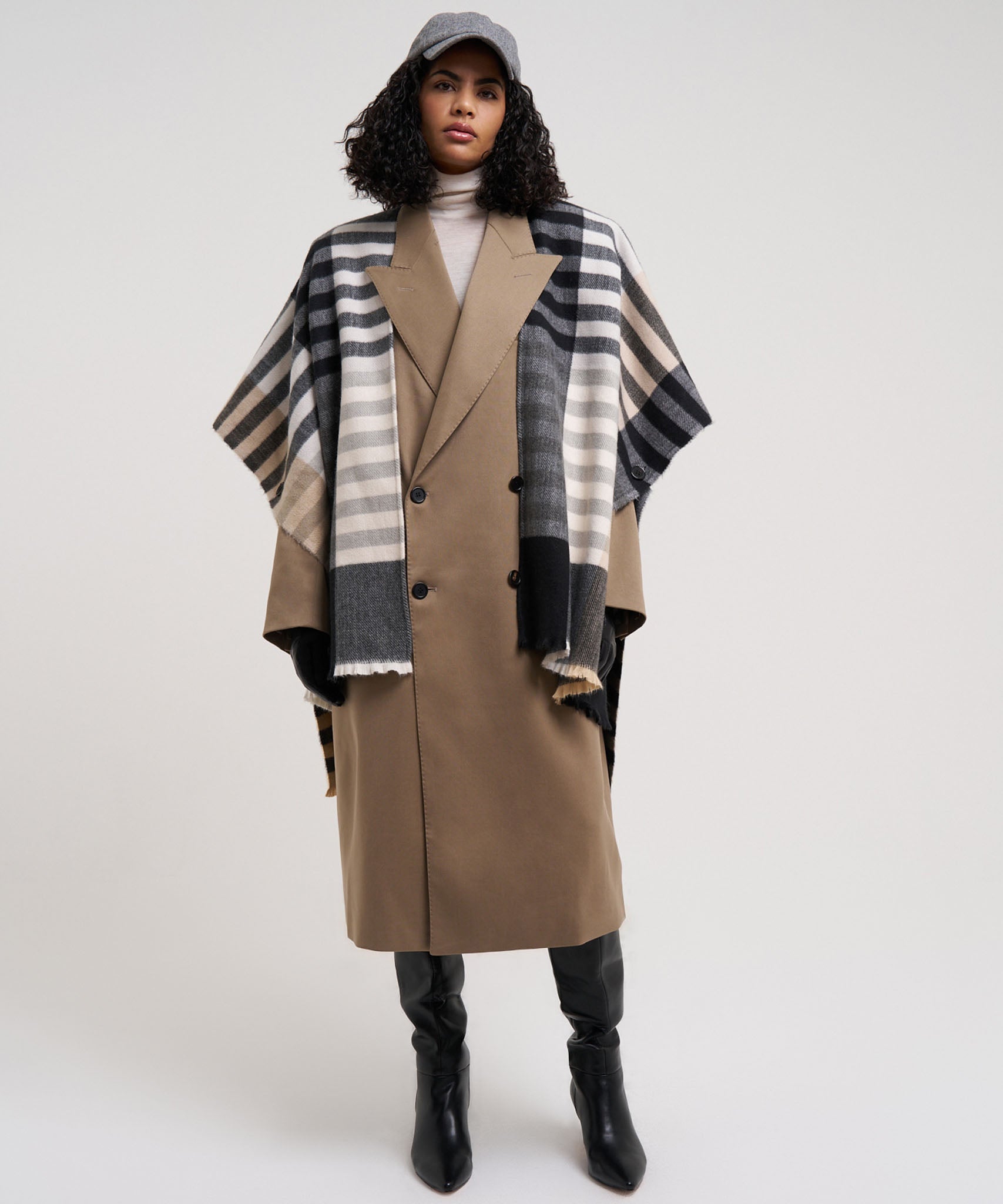 Gramercy Plaid Ruana in color black
