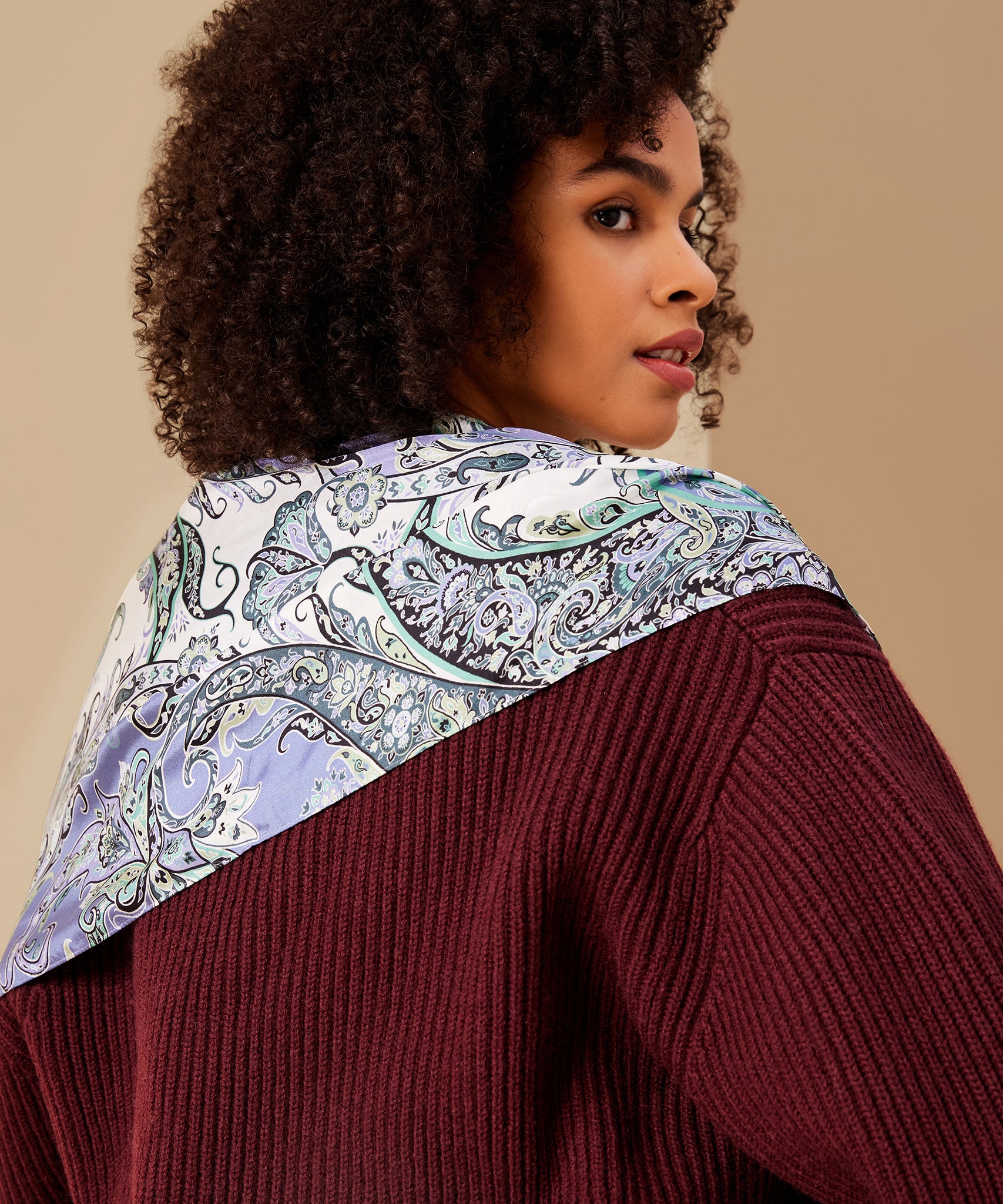 Manor Paisley Oblong Scarf in Blue Dusk on model