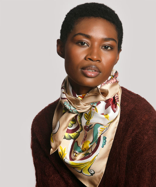 Park Stroll 35" Silk Square Scarf in color pebble