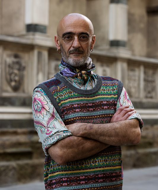 Pierre-Louis Mascia wearing his echo100 scarf design