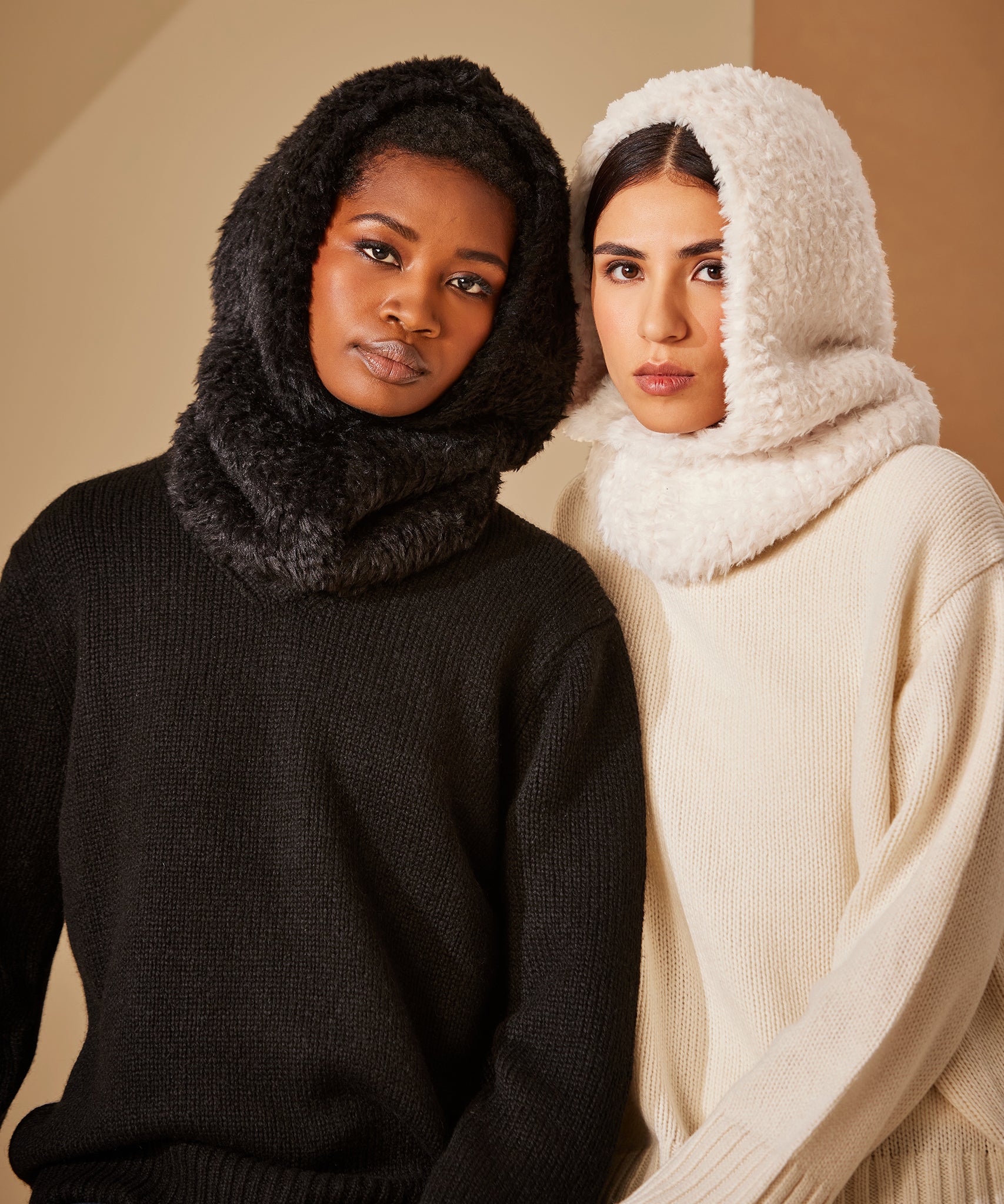 Plush Fur Balaclava in color Black and cream