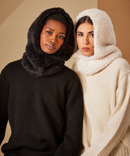 Plush Fur Balaclava in color Black and cream