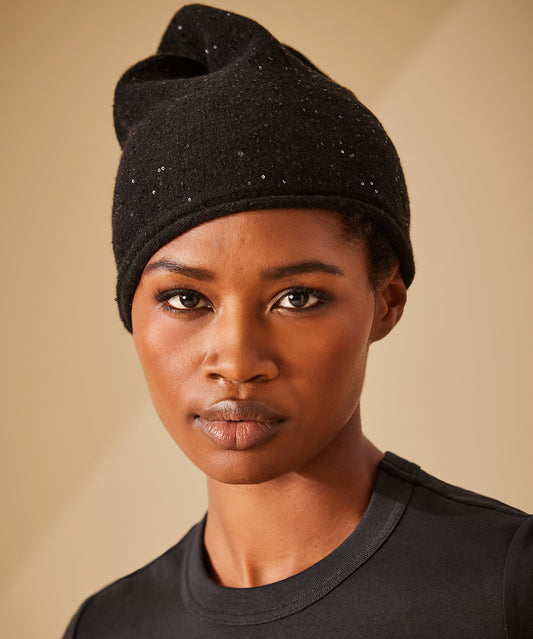 Sequin Slouch Beanie in color Black