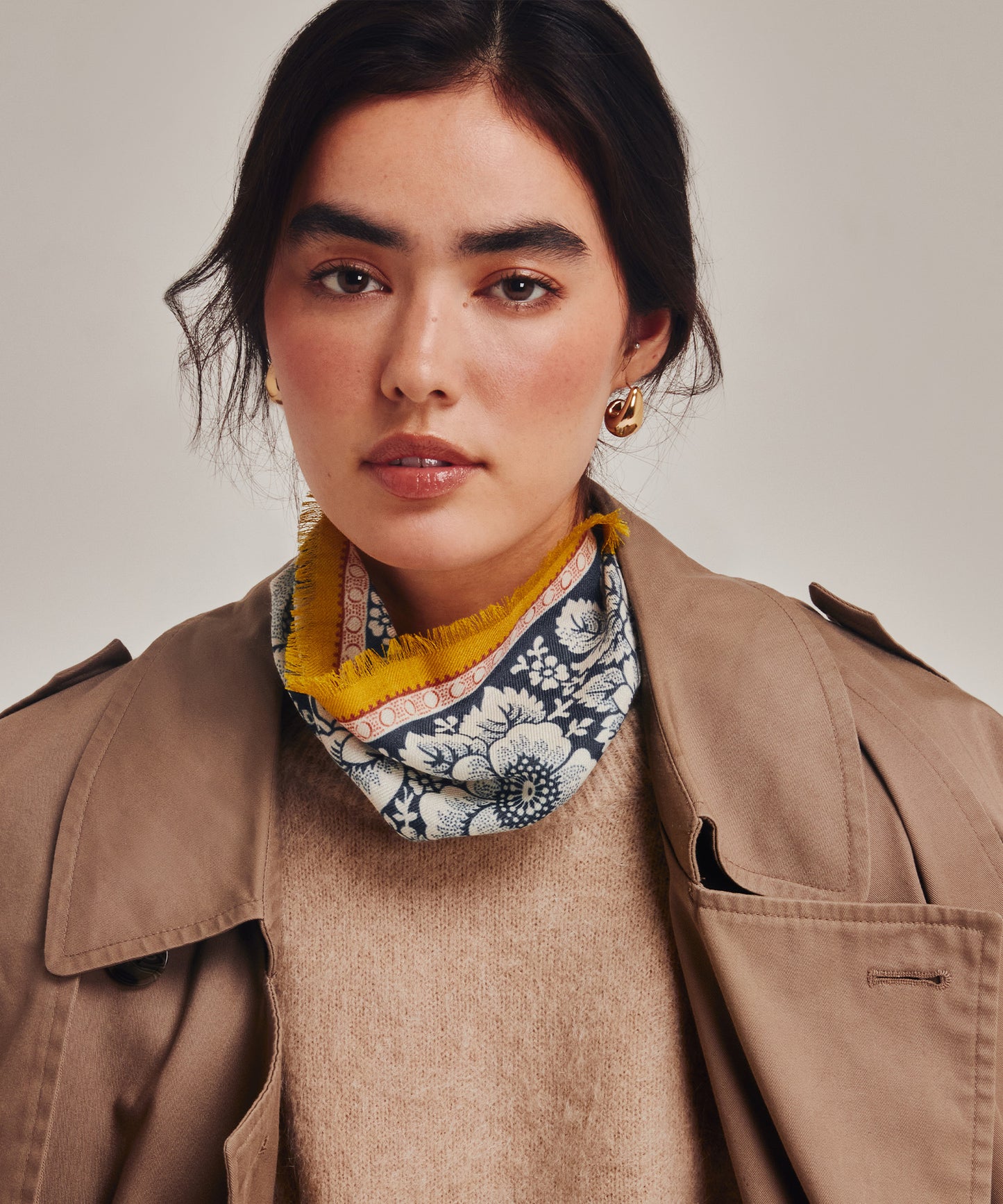 Vintage Floral Dot Wool Bandana in color navy