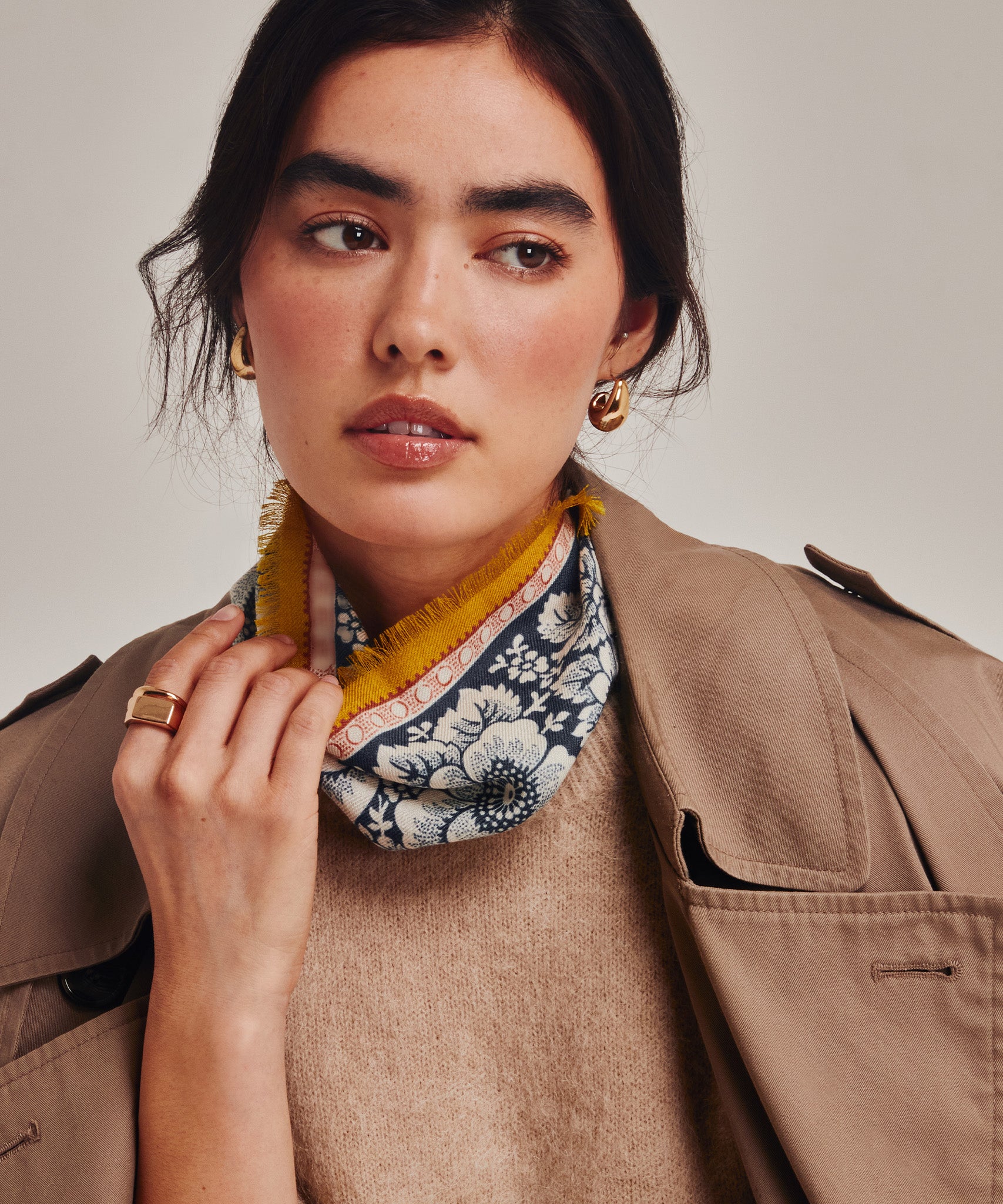 Vintage Floral Dot Wool Bandana in color navy