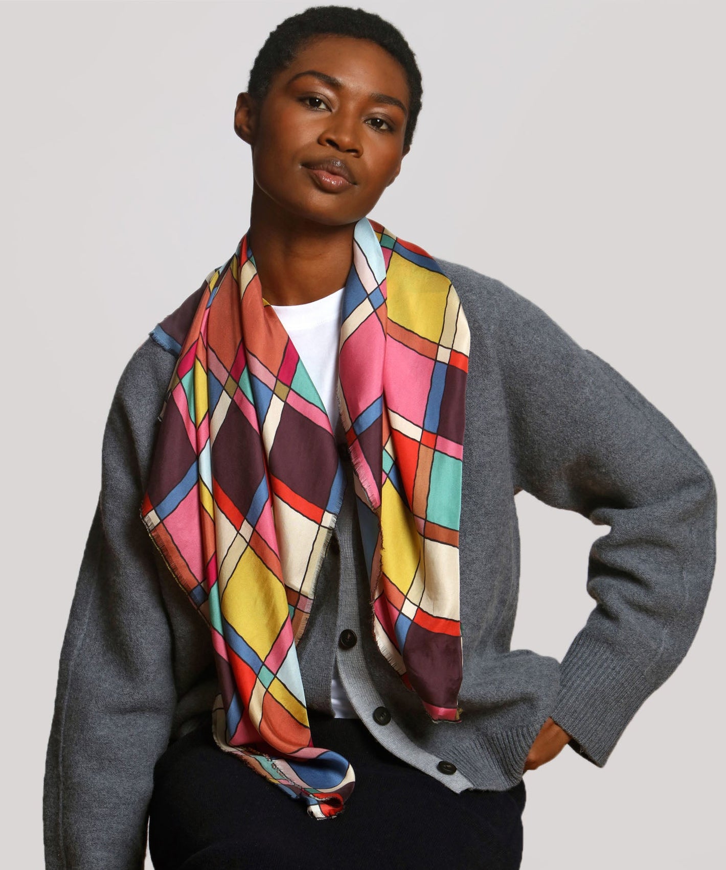 Windowpane 35" Silk Square Scarf in color multi