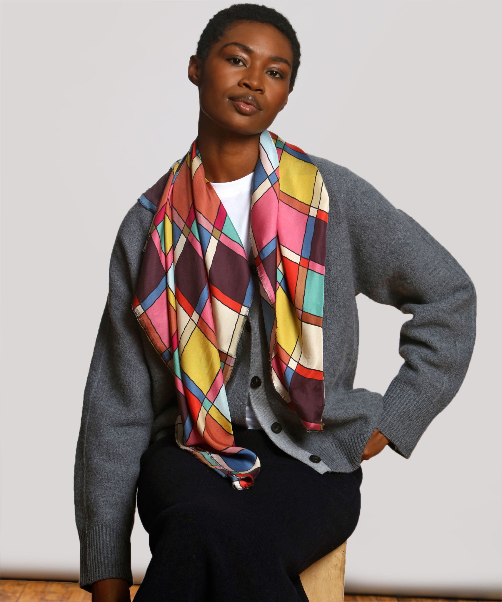 Windowpane 35" Silk Square Scarf in color multi