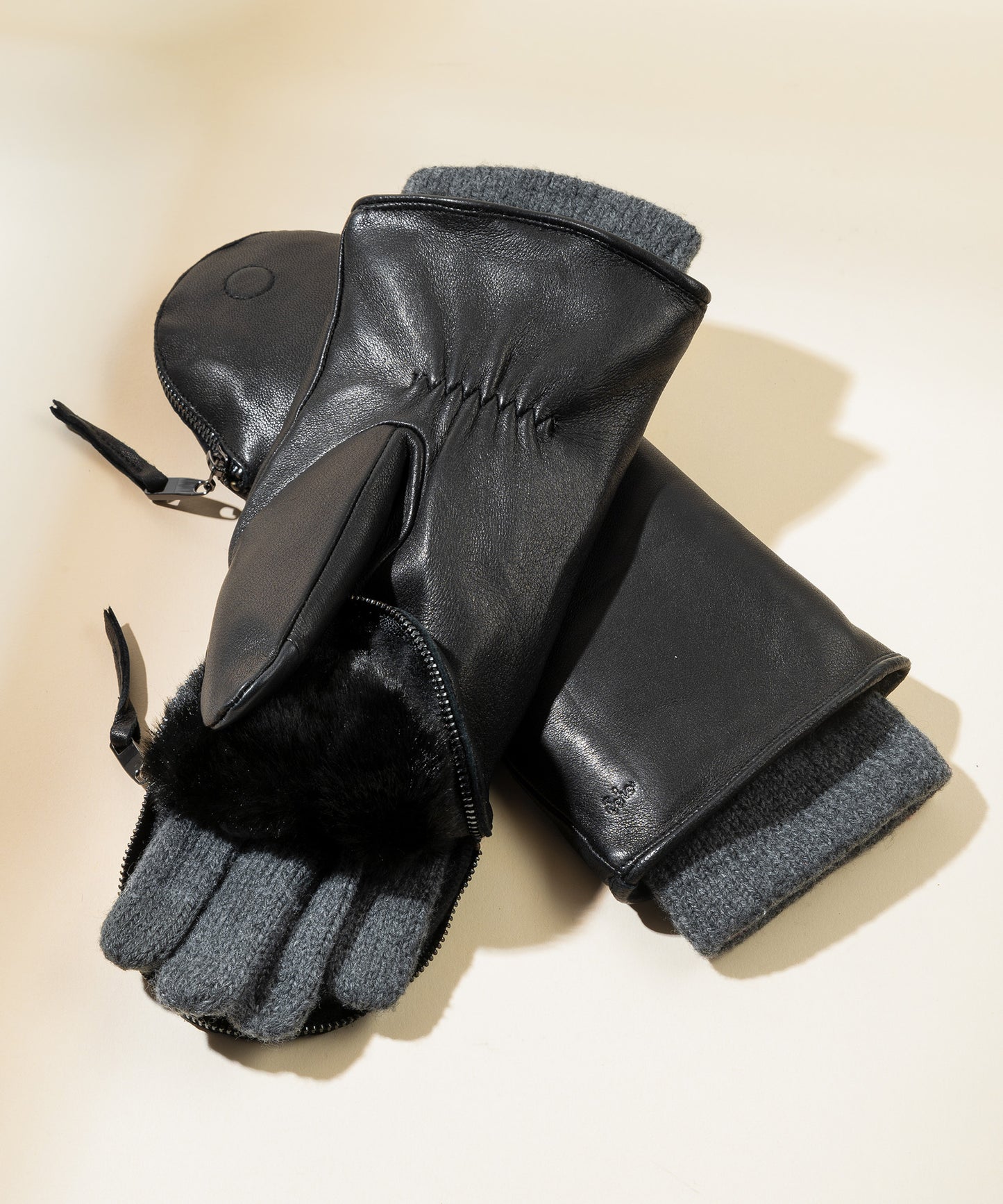 Zip-top Glove With Faux Fur Lining in color Black layered with Echo Touch Glove in grey