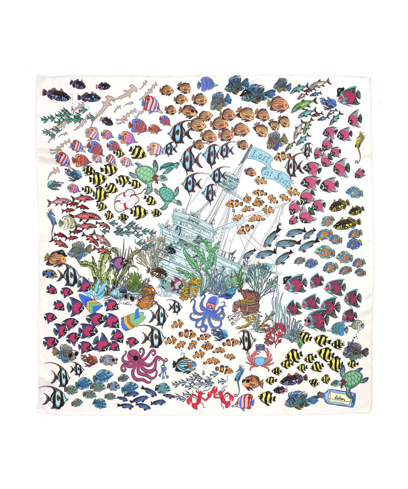 Lost At Sea 35" Silk Square Scarf in color multi